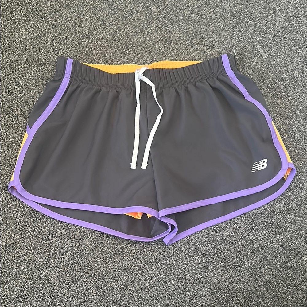New Balance Gray and Purple Athletic Shorts with Elastic Waistband